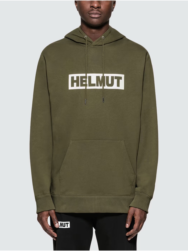 Helmut Lang Olive Green Hoodie With White Logo